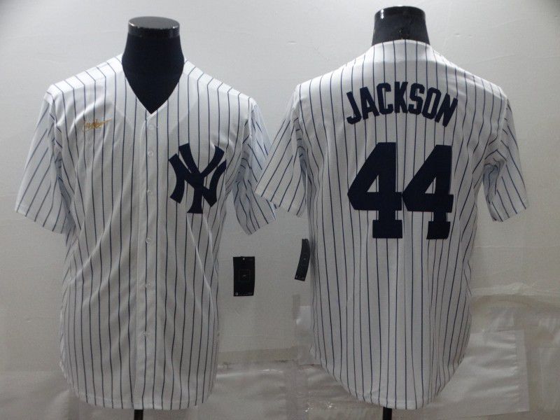 Men New York Yankees 44 Jackson White Strip Game 2022 Nike MLB Jersey